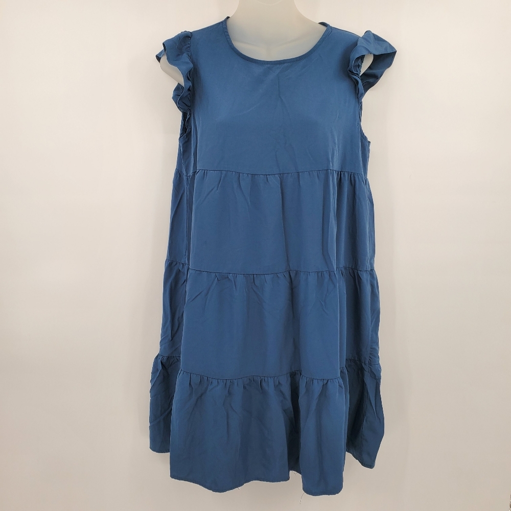 Kirundo Ruffle Sleeve Tiered Prairie Dress Size Small Blue